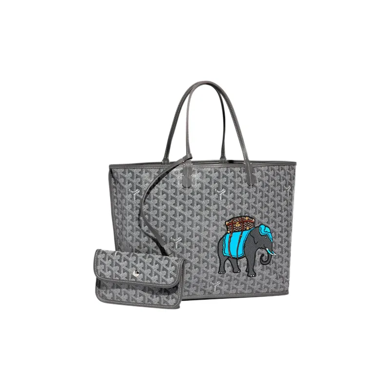 GOYARD Anjou Calfskin Canvas Tote Bag Shopping Bag Handbag Small Size Women's Gray/Blue-1