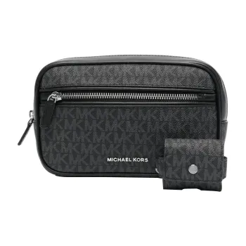 MICHAEL KORS Calfskin Toiletry Bag Men's Black