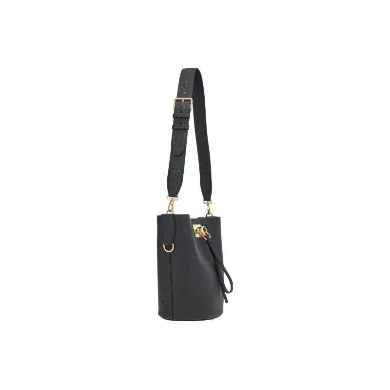 FERRAGAMO Studio Natural Grain Soft Calfskin Bucket Bag, Handbag, Shoulder Bag Women's Black-2