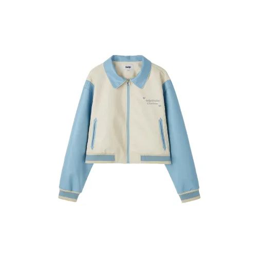 SOLP Cropped Coat Women's Blue/White Patchwork