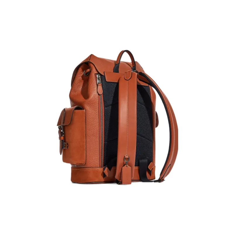 COACH Hudson Calfskin Patchwork Suede Leather Backpack Large Size Men's Sunset Red-1