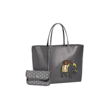 GOYARD Anjou Calfskin Canvas Tote Bag Shopping Bag Handbag Small Size Women's Gray/Yellow