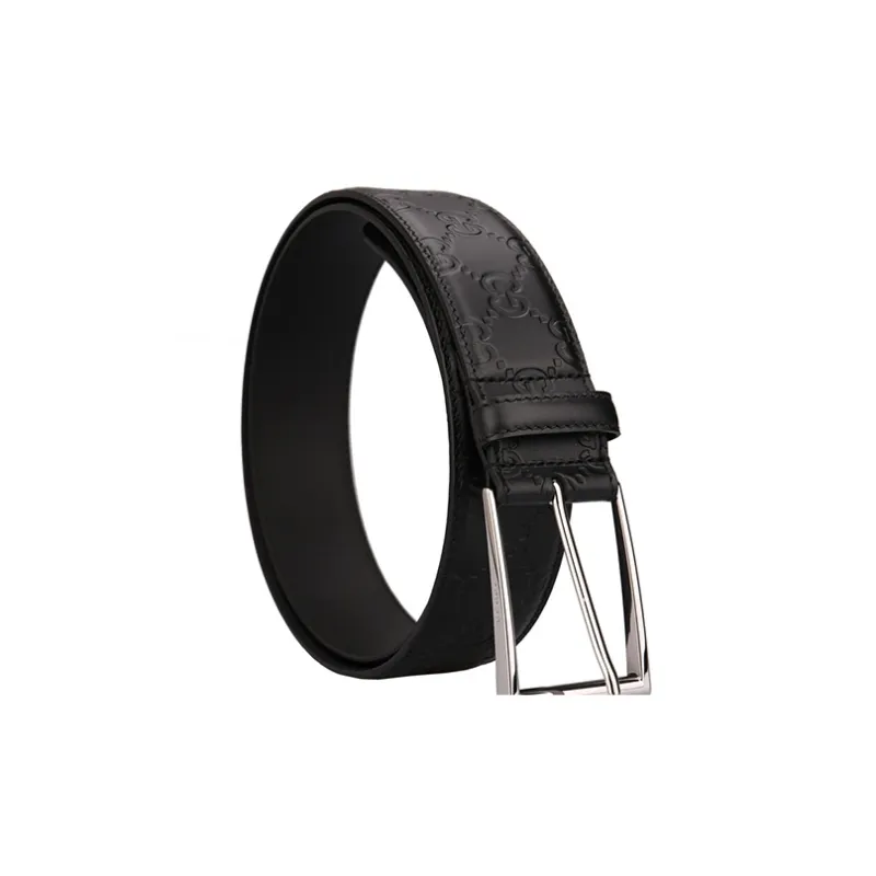 GUCCI Classic Double G Distressed Logo Pin Buckle Leather Belts Men's Black Width 4cm-2