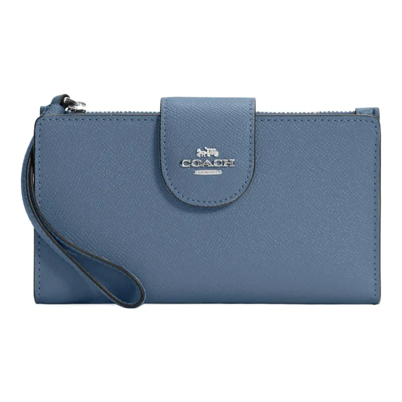 COACH Tech Wallet Cross-Stitch Leather Clutches Card Holder Wallet Women's Indigo-0