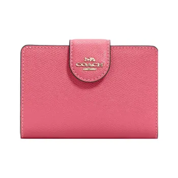COACH Corner Zip Cross-Stitch Leather Clutches Card Holder Wallet Medium Size Women's Watermelon Red