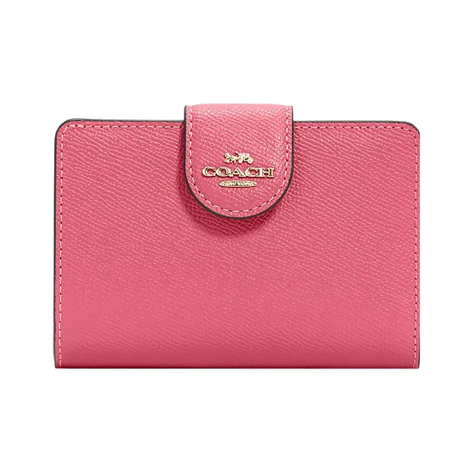 COACH Corner Zip Cross-Stitch Leather Clutches Card Holder Wallet Medium Size Women's Watermelon Red-0