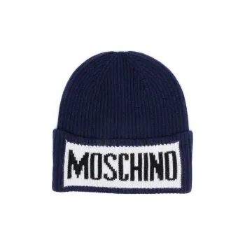 MOSCHINO Logo-intarsia Ribbed Beanie