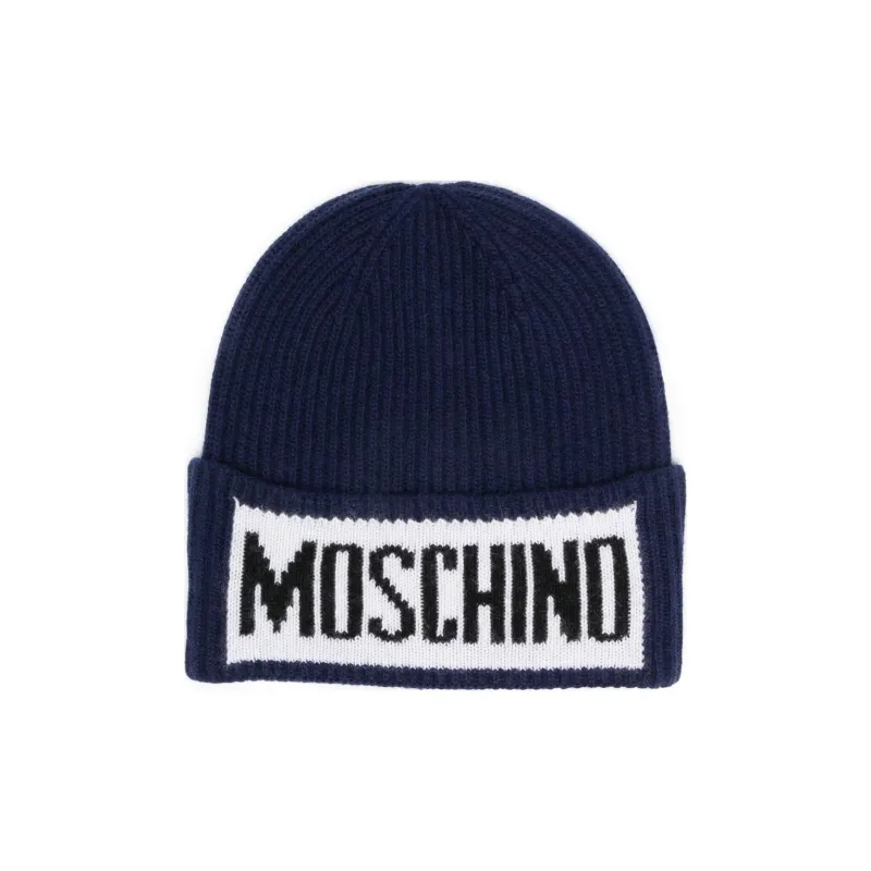 MOSCHINO Logo-intarsia Ribbed Beanie-0