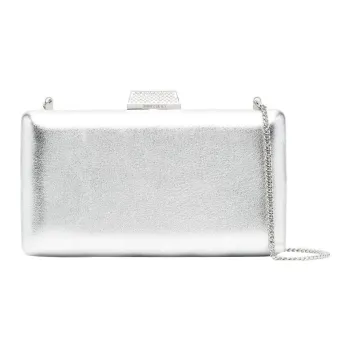Jimmy Choo Clemmie Lambskin One Shoulder Crossbody Clutches Women's Silver
