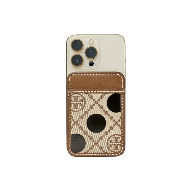 TORY BURCH T Monogram Jacquard With Leather Trim Card Holder Unisex Hazelnuts Brown-2