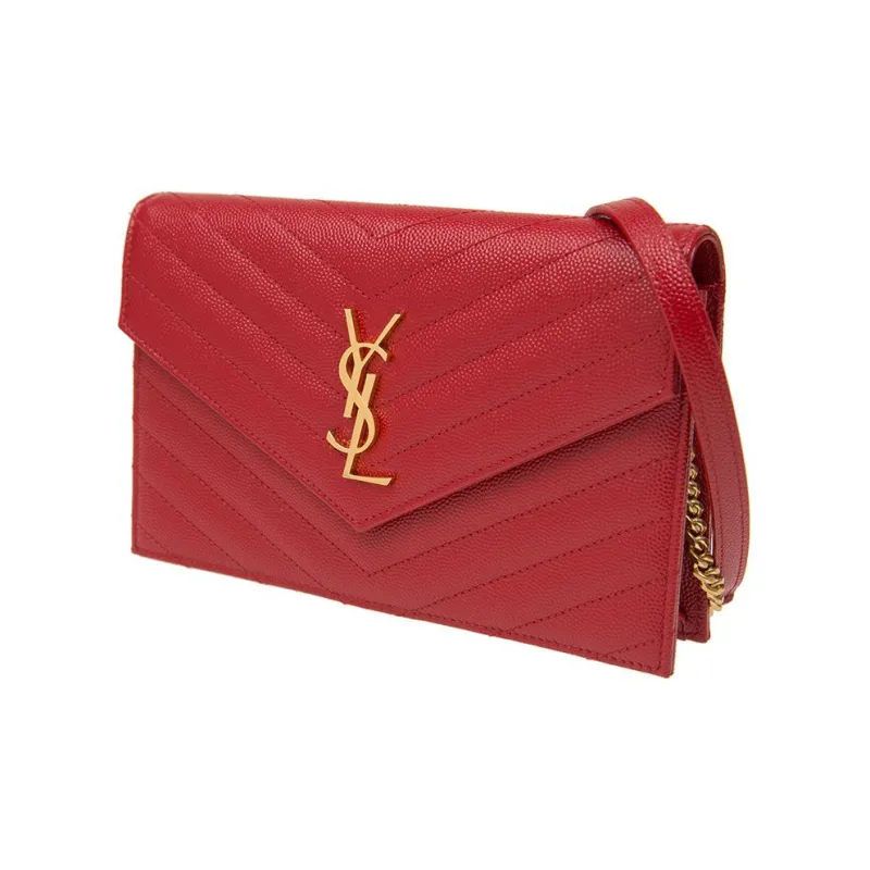 SAINT LAURENT ENVELOPE Cow Leather Envelope Bag Wallets Shoulder Bag Crossbody Bag Regular Women's Goddess Red-4
