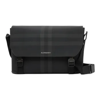 Burberry Cotton With Leather Messenger Bag Crossbody Bag Shoulder Bag Large Size Men's Black