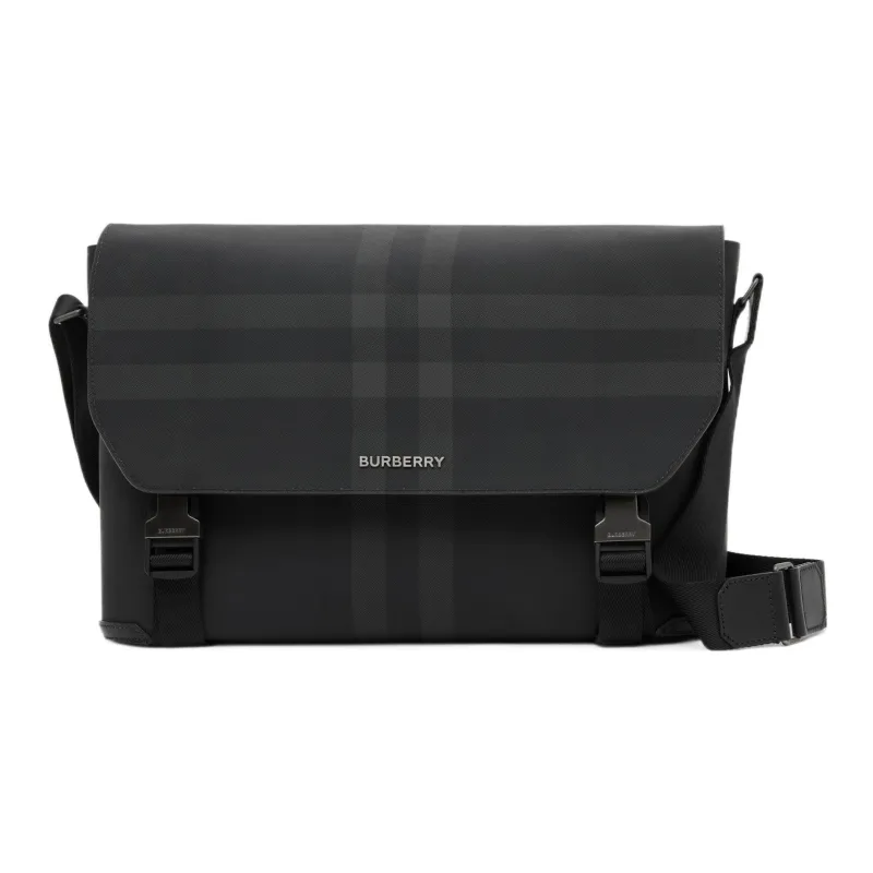 Burberry Cotton With Leather Messenger Bag Crossbody Bag Shoulder Bag Large Size Men's Black-0