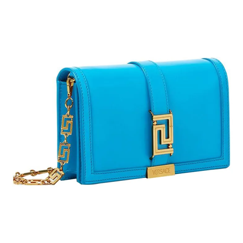 VERSACE Greca Goddess Cow Leather With Lambskin Trim One Shoulder Crossbody Clutches Mini Women's Light Blue-1