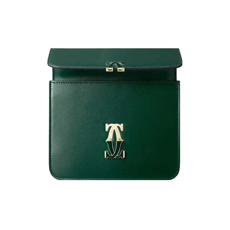 CARTIER Double C Calfskin Shoulder Bag Crossbody Bag Mini Women's Dark Green-2