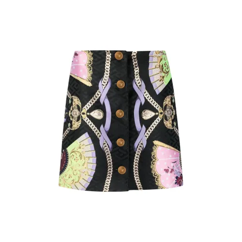 VERSACE Graphic Printed Buttoned Mini Skirt