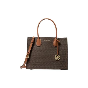 MICHAEL KORS Mercer Cow Leather Handbag Large Size Women's Dark Brown & Leather Brown
