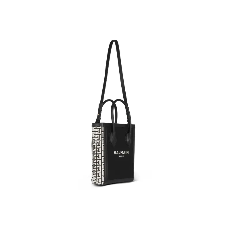 BALMAIN B ARMY Canvas With Leather Canvas Bag, Shoulder Bag, Crossbody Bag, Handbag Medium Size Women's Black-1