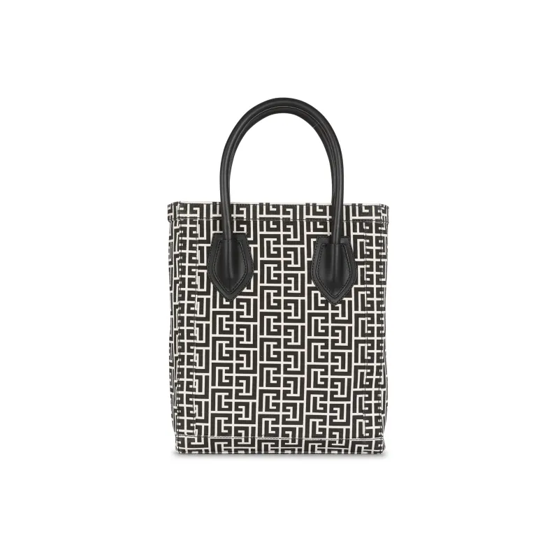 BALMAIN B-ARMY Leather Tote Bag Shopping Bag Handbag Women's Black-2
