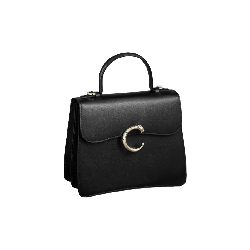 CARTIER Panthère De Cartier Calfskin Shoulder Bag Crossbody Bag Handbag Small Size Women's Black-1