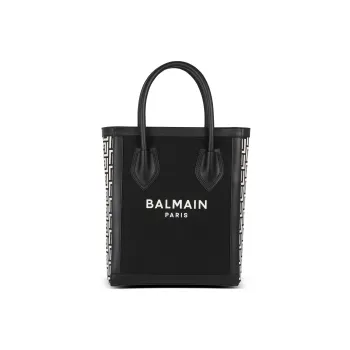 BALMAIN B ARMY Canvas With Leather Canvas Bag, Shoulder Bag, Crossbody Bag, Handbag Medium Size Women's Black
