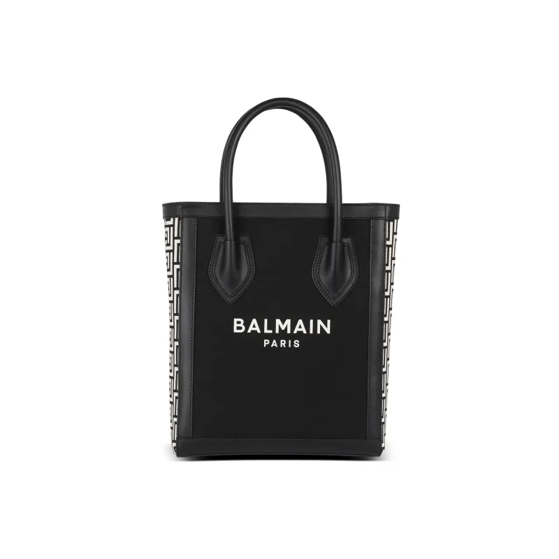 BALMAIN B ARMY Canvas With Leather Canvas Bag, Shoulder Bag, Crossbody Bag, Handbag Medium Size Women's Black-0