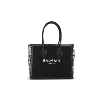 BALMAIN B-ARMY Calfskin With Canvas And Cotton Tote Bag Shopping Bag Canvas Bag Handbags Women's Black