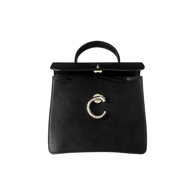 CARTIER Panthère De Cartier Calfskin Shoulder Bag Crossbody Bag Handbag Small Size Women's Black-4