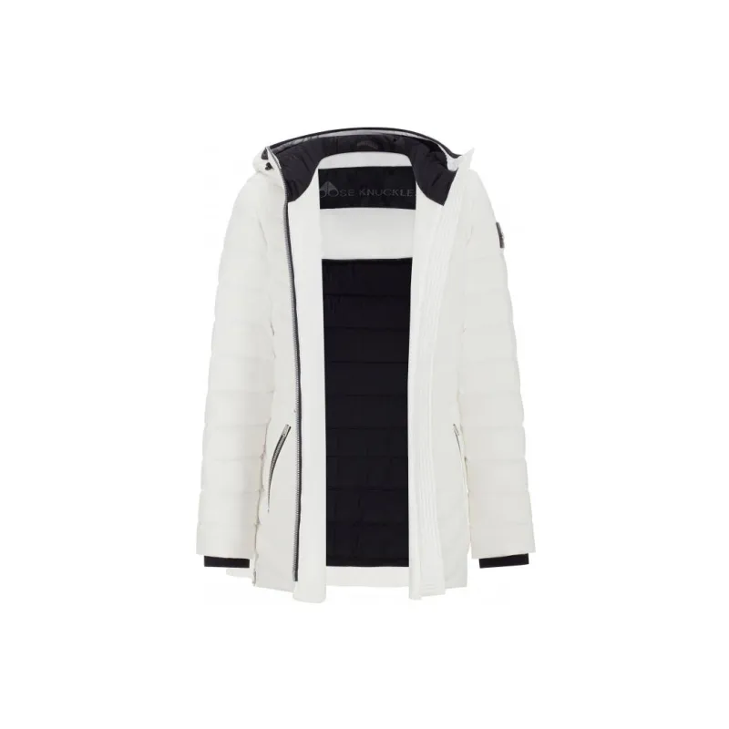 Moose Knuckles FW22 Solid Color Hooded Thickened Mid Length Down Jacket Women's White-1