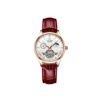 AILANG Automatic Mechanical Movement Genuine Leather Strap Watch Women's Watch White Dial