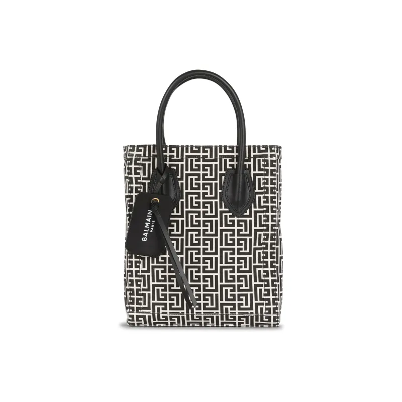 BALMAIN B-ARMY Leather Tote Bag Shopping Bag Handbag Women's Black-0
