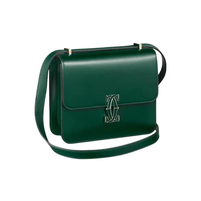 CARTIER Double C Calfskin Shoulder Bag Crossbody Bag Mini Women's Dark Green-0