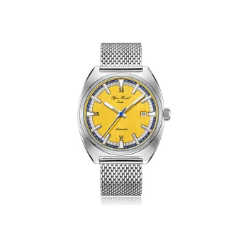 BJORN HENDAL Pino Collection Wrist Watch Mechanical Movement Stainless Steel Strap Yellow Watch Dial Unisex A02SA6BS