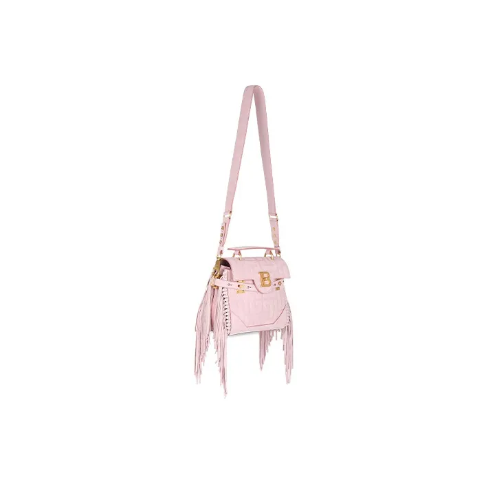 BALMAIN B-BUZZ Calfskin With Canvas Handbag Shoulder Bag Crossbody Bag Women's Pink-1