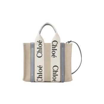 Chloe Woody Cow Leather Tote Bag Shopping Bag Handbag Shoulder Bag Crossbody Bag Small Size Women's Beige/Gray Blue