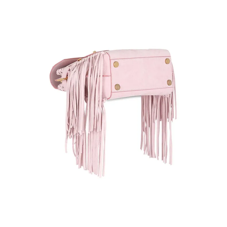 BALMAIN B-BUZZ Calfskin With Canvas Handbag Shoulder Bag Crossbody Bag Women's Pink-3