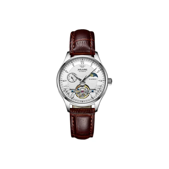 AILANG Automatic Mechanical Movement Genuine Leather Strap Watch Women's Watch White Dial-2