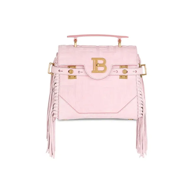 BALMAIN B-BUZZ Calfskin With Canvas Handbag Shoulder Bag Crossbody Bag Women's Pink-0