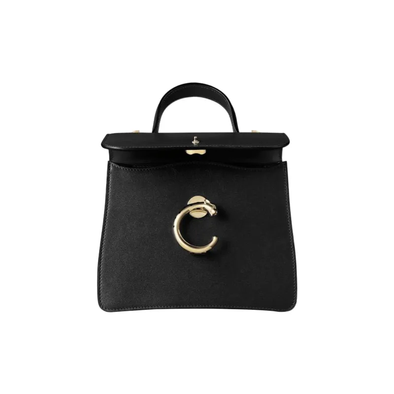 CARTIER Panthère De Cartier Calfskin Shoulder Bag Crossbody Bag Handbag Mini Women's Black-4