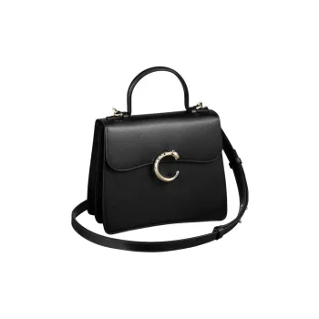 CARTIER Panthère De Cartier Calfskin Shoulder Bag Crossbody Bag Handbag Small Size Women's Black