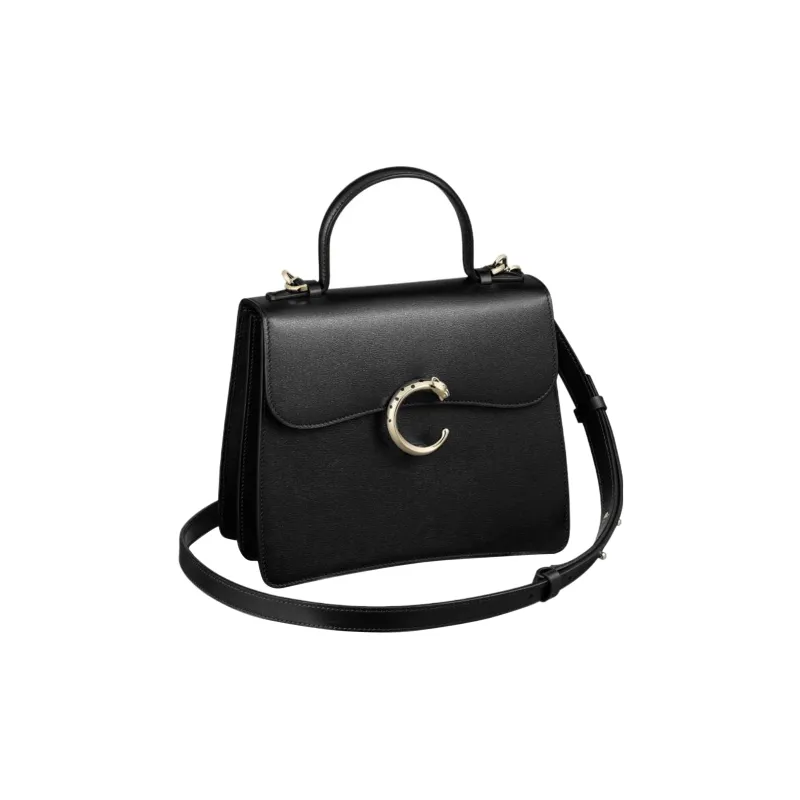 CARTIER Panthère De Cartier Calfskin Shoulder Bag Crossbody Bag Handbag Small Size Women's Black-0