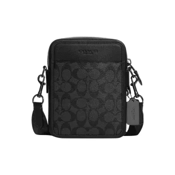COACH Sullivan Pebbled Leather With Coated Canvas Shoulder Bag, Crossbody Bag Trumpets Men's Black