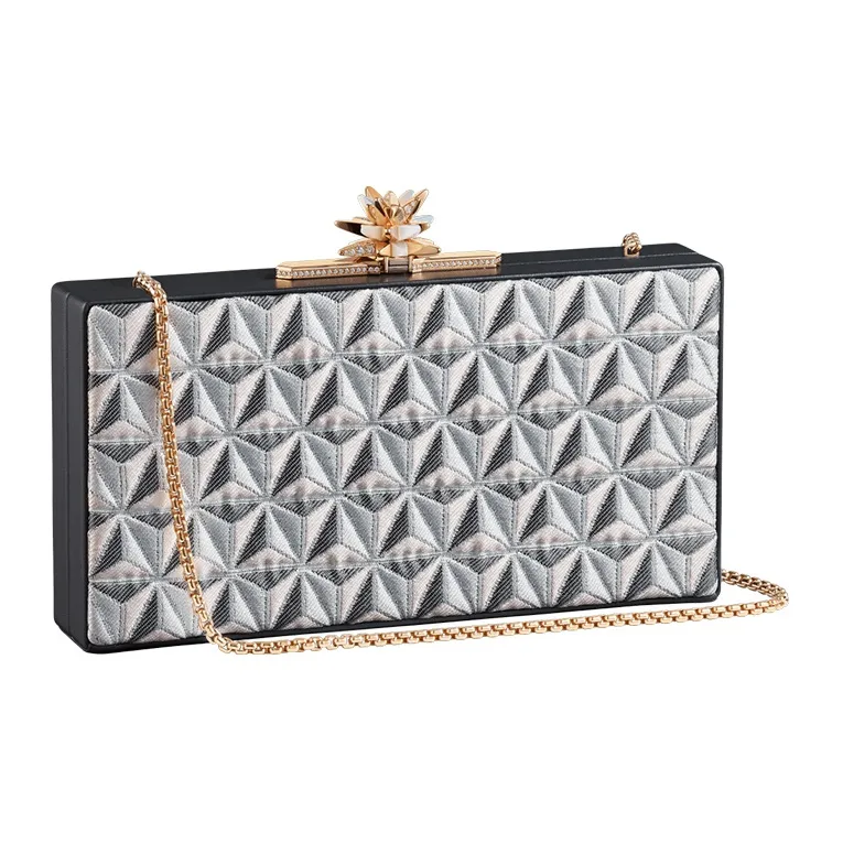 CARTIER Les Berlingots De Cartier Collection Silk Wool Blend Fabric Clutches Crossbody Bags Shoulder Bags Women's Gray-0