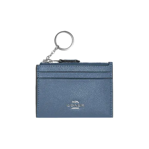 COACH Mini Id Skinny Cross-Stitch Leather Document Wallet Card Holders Mini Women's Indigo