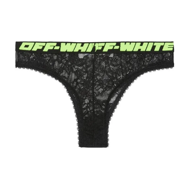 OFF WHITE Logo Band Lace Thong 'Black'-1