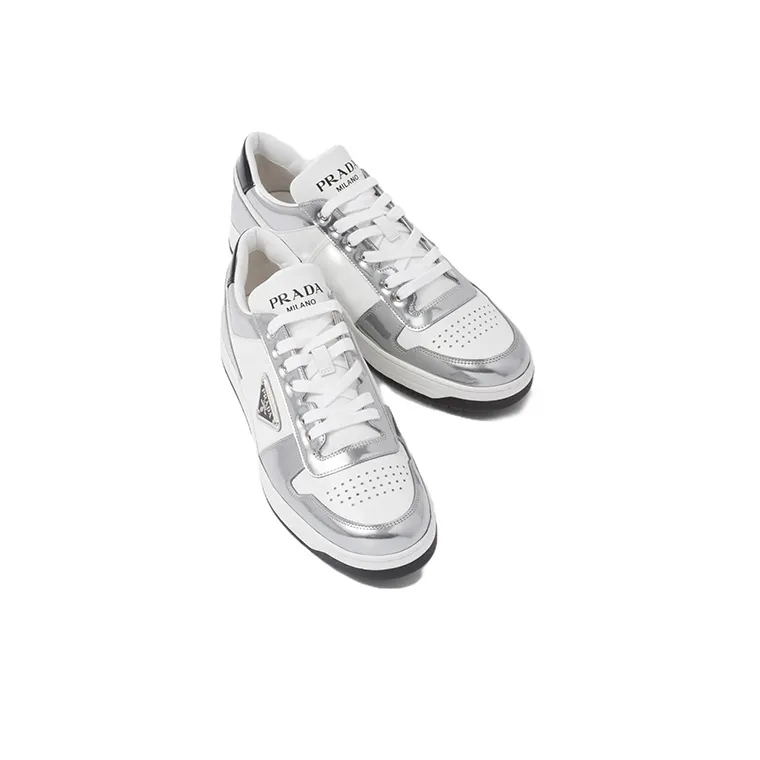 PRADA Downtown Low Top Sneakers Leather White Silver-4