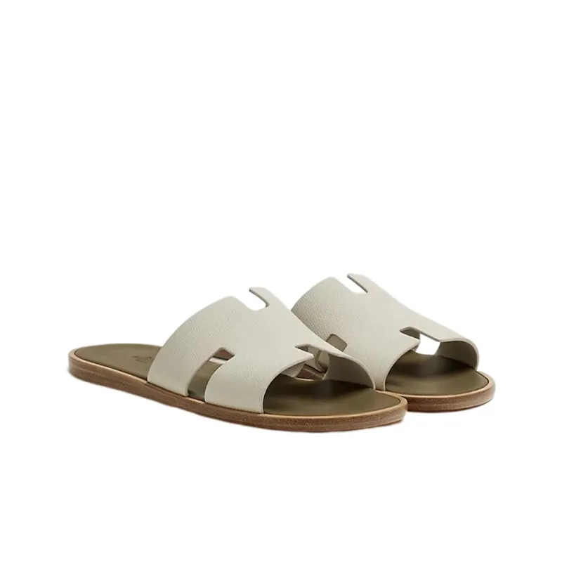 HERMES Izmir Sandal Beige Glaise Vert Toundra Epsom Leather-2