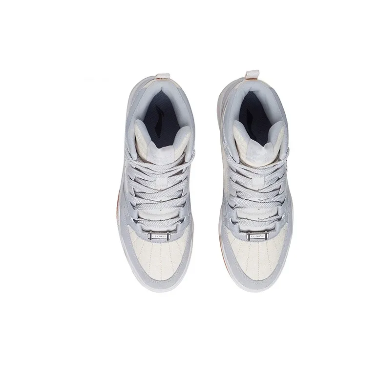 LiNing Yuebai Anti Slip Wear Resistant High Top Sports Casual Shoes Men's Gray White-3