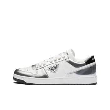 PRADA Downtown Low Top Sneakers Leather White Silver