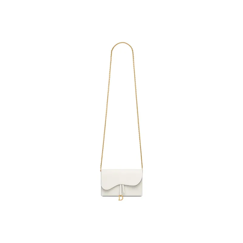DIOR Saddle Grained Calfskin Saddle Bags One Shoulder Crossbody Clutches Women's White-4